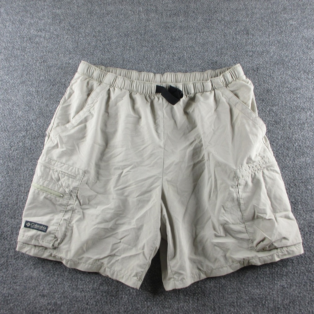 Columbia Shorts Mens 34 Beige Nylon Microfiber 8 Inseam Elastic Waist Lined‎